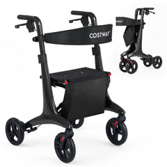 Foldable Rollator Walker with Seat and Carbon Fiber Structure for Seniors-Black