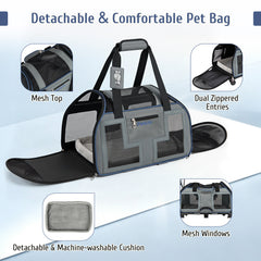 Foldable Rolling Pet Carrier with Wheels and Padded Carry Handle-Blue