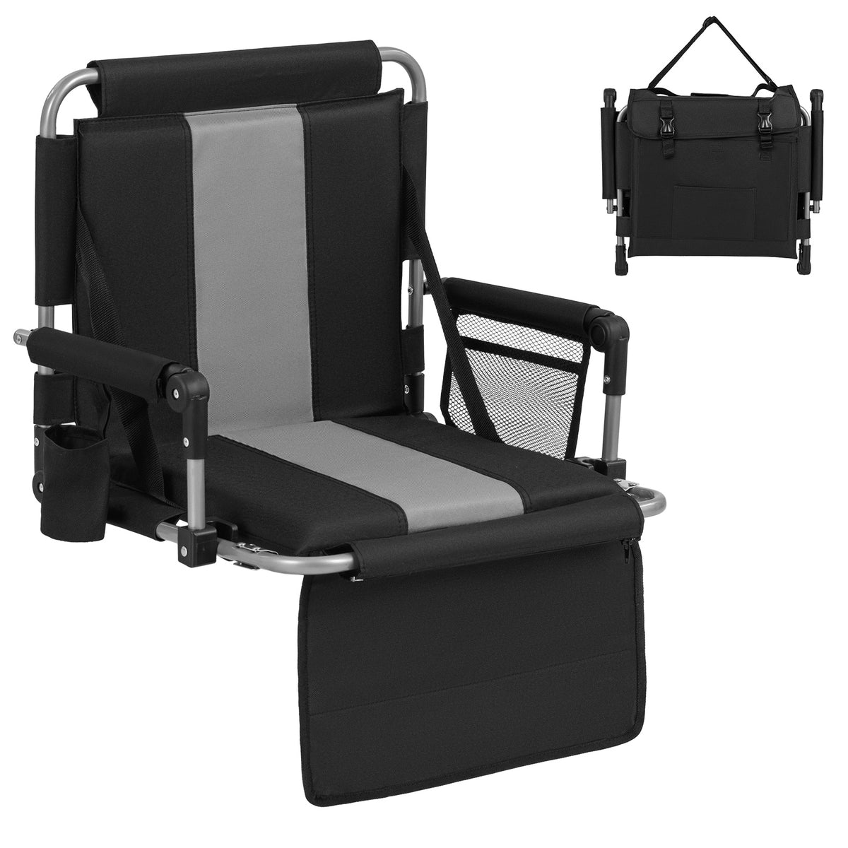 Foldable Stadium Seat 54 CM Wide Bleacher Chairs with Back Support and Padded Cushions-Grey