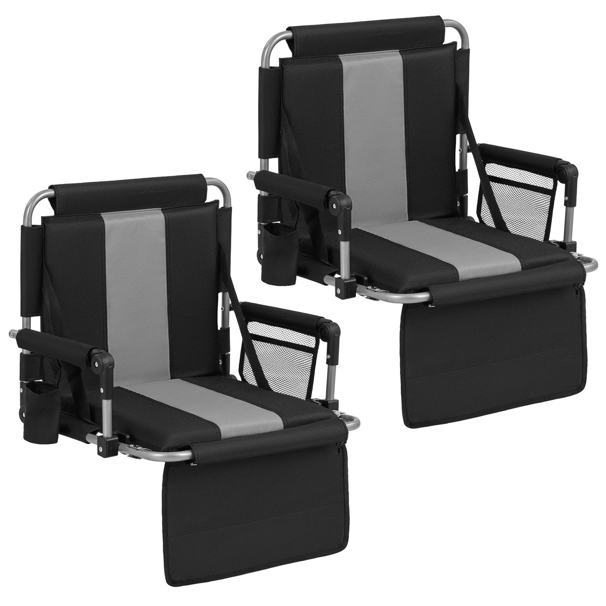 Foldable Stadium Seat 54 CM Wide Bleacher Chairs with Back Support and Padded Cushions-Grey