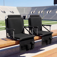 Foldable Stadium Seat Bleacher Chairs with Back Support and Padded Cushions-Black