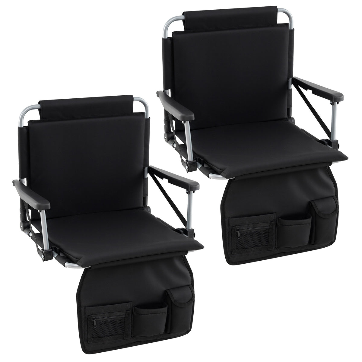 Foldable Stadium Seat Bleacher Chairs with Back Support and Padded Cushions-Black