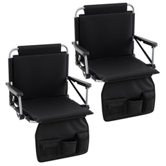 Foldable Stadium Seat Bleacher Chairs with Back Support and Padded Cushions-Black