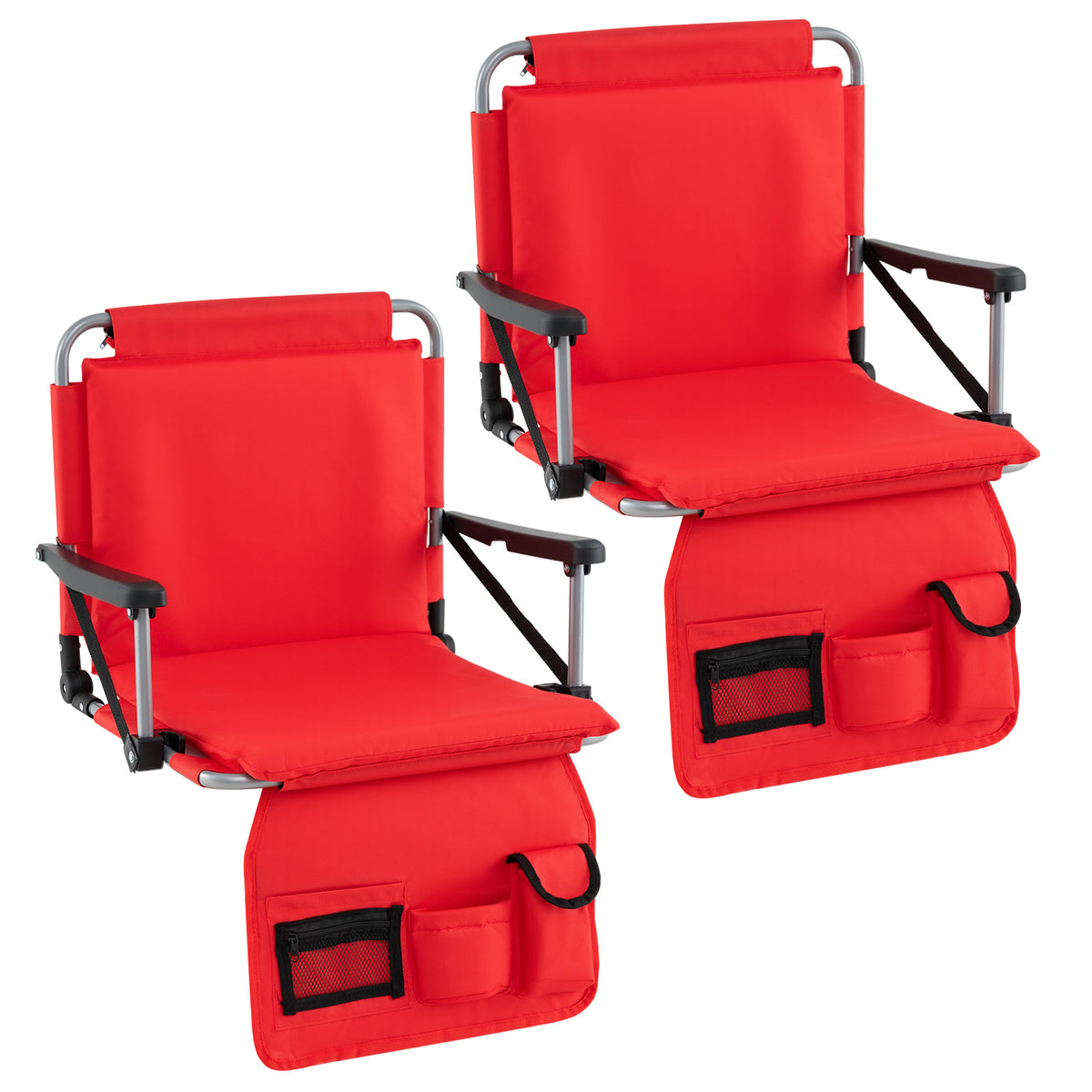 Foldable Stadium Seat Bleacher Chairs with Back Support and Padded Cushions-Red