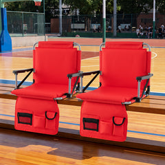 Foldable Stadium Seat Bleacher Chairs with Back Support and Padded Cushions-Red