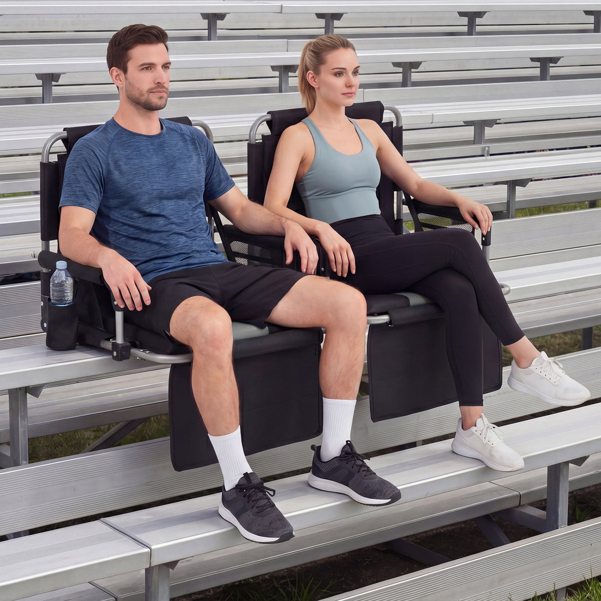 Foldable Stadium Seat Set of 2 with Back Support and Padded Cushions-Grey