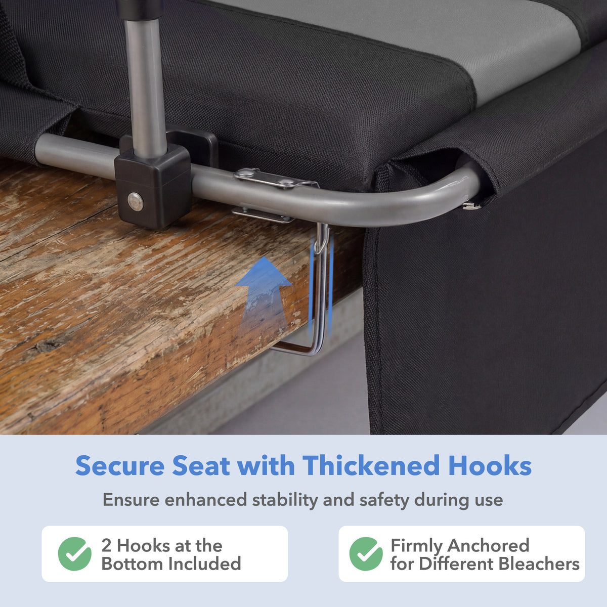 Foldable Stadium Seat Set of 2 with Back Support and Padded Cushions-Grey