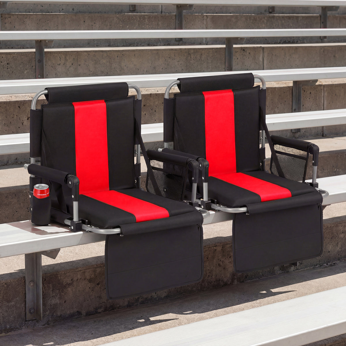 Foldable Stadium Seat Set of 2 with Back Support and Padded Cushions-Red