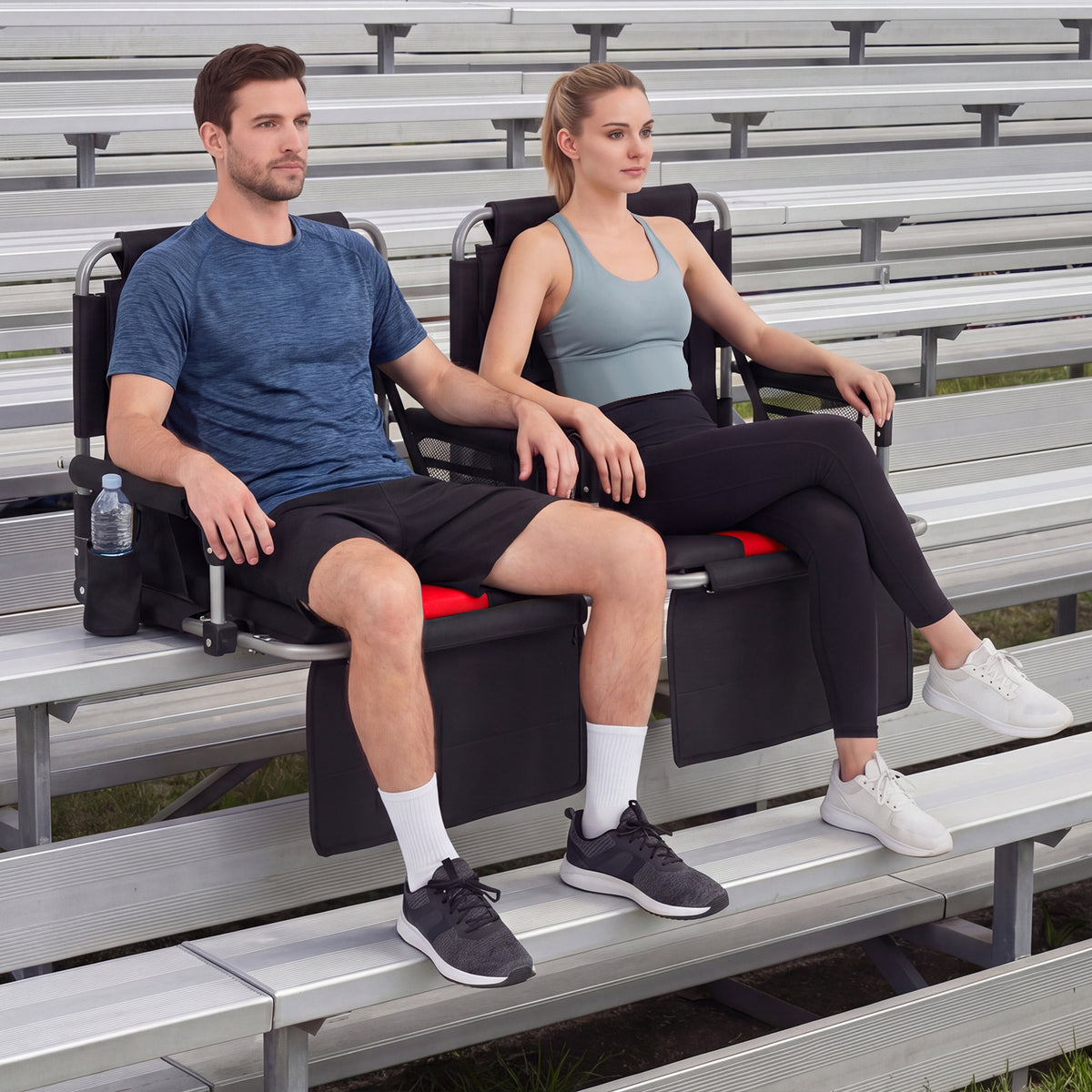 Foldable Stadium Seat Set of 2 with Back Support and Padded Cushions-Red