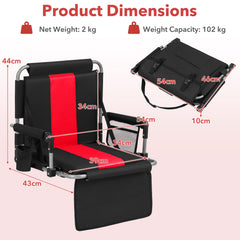 Foldable Stadium Seat Set of 2 with Back Support and Padded Cushions-Red