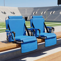 Foldable Stadium Seat with Back Support and Padded Cushions with Armrest-Blue