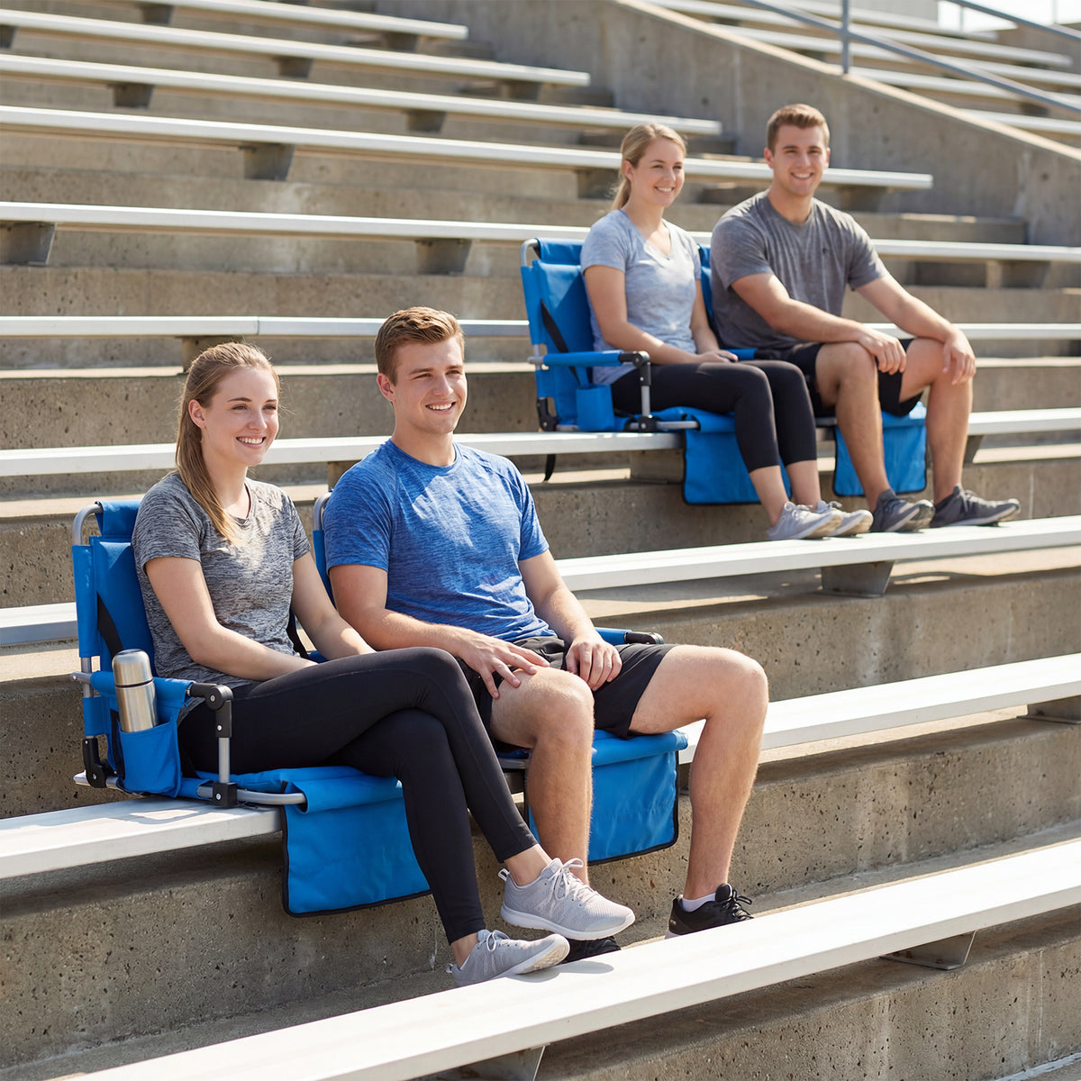 Foldable Stadium Seat with Back Support and Padded Cushions with Armrest-Blue