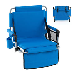 Foldable Stadium Seat with Back Support and Padded Cushions with Armrest-Blue