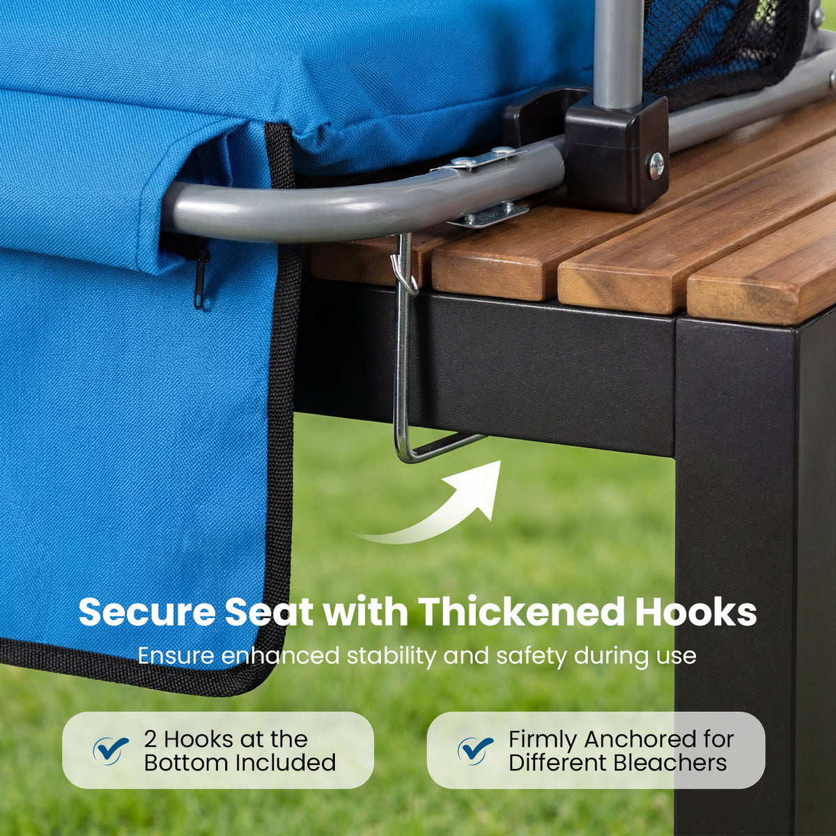 Foldable Stadium Seat with Back Support and Padded Cushions with Armrest-Blue