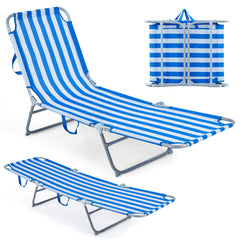 Foldable Sun Lounger Recliner with 4-Position Adjustable Backrest and Footrest-Blue