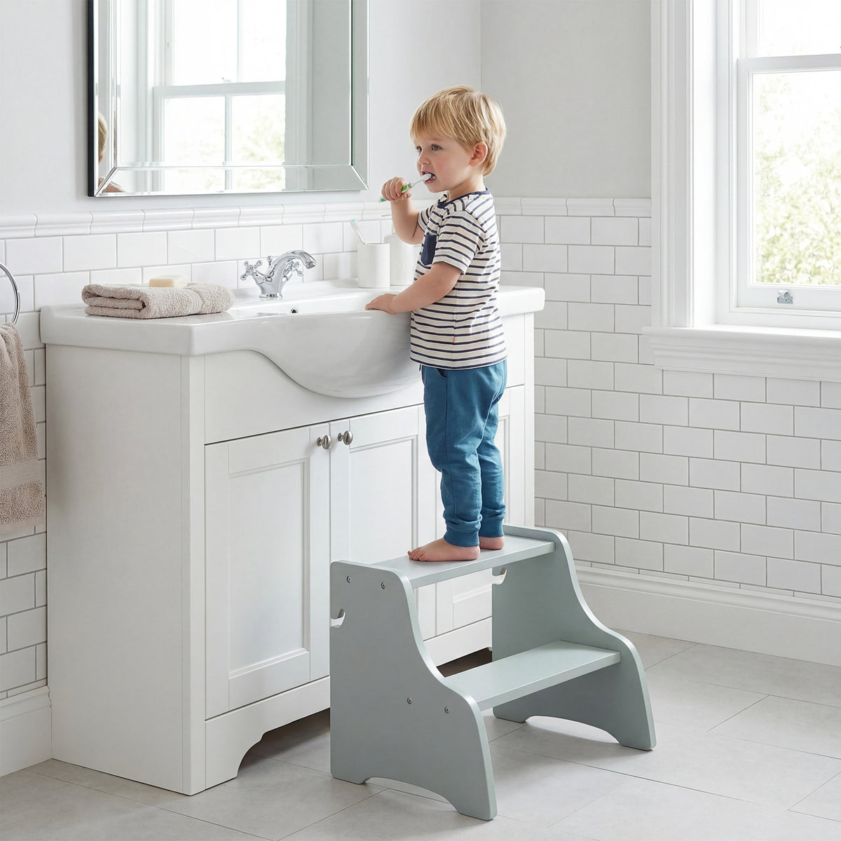Foldable Toddler Step Stool with Chalkboards and 2-Step Stool for Boys and Girls Aged 2+-Grey