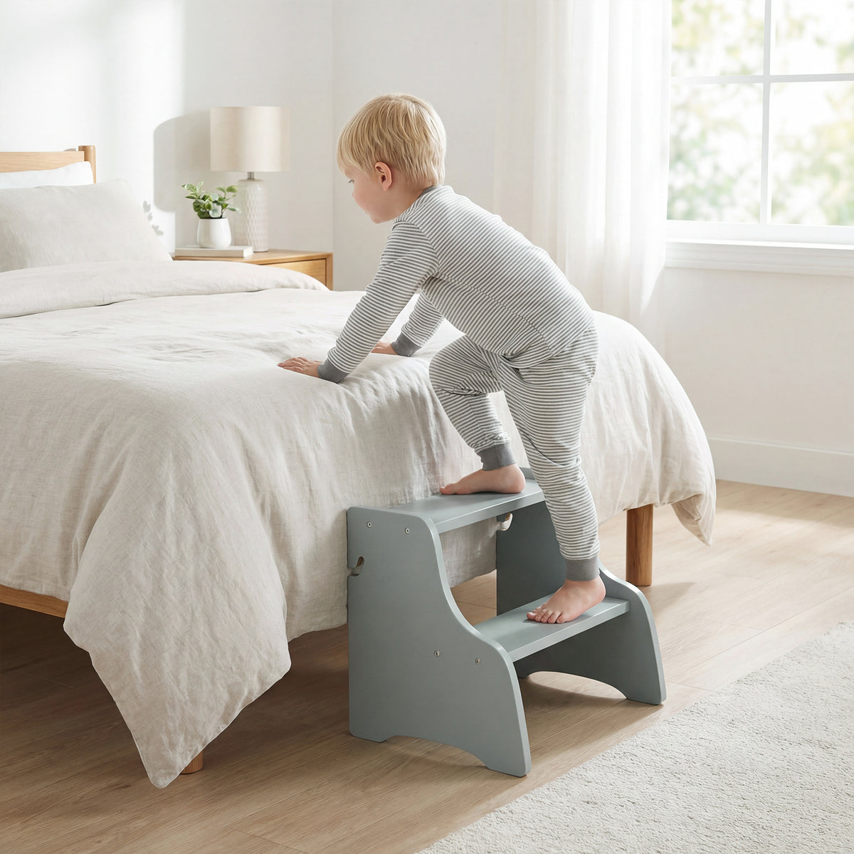 Foldable Toddler Step Stool with Chalkboards and 2-Step Stool for Boys and Girls Aged 2+-Grey