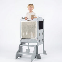 Foldable Toddler Step Stool with Chalkboards and 2-Step Stool for Boys and Girls Aged 2+-Grey