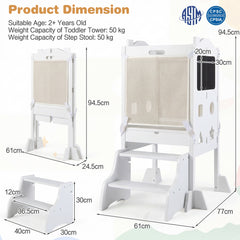 Foldable Toddler Step Stool with Chalkboards and 2-Step Stool for Boys and Girls Aged 2+-White