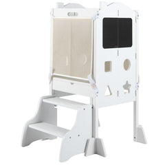 Foldable Toddler Step Stool with Chalkboards and 2-Step Stool for Boys and Girls Aged 2+-White
