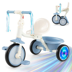 Foldable Toddler Tricycle for 2-5 Year Old with Lighting Wheels-Blue