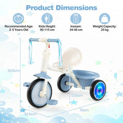 Foldable Toddler Tricycle for 2-5 Year Old with Lighting Wheels-Blue