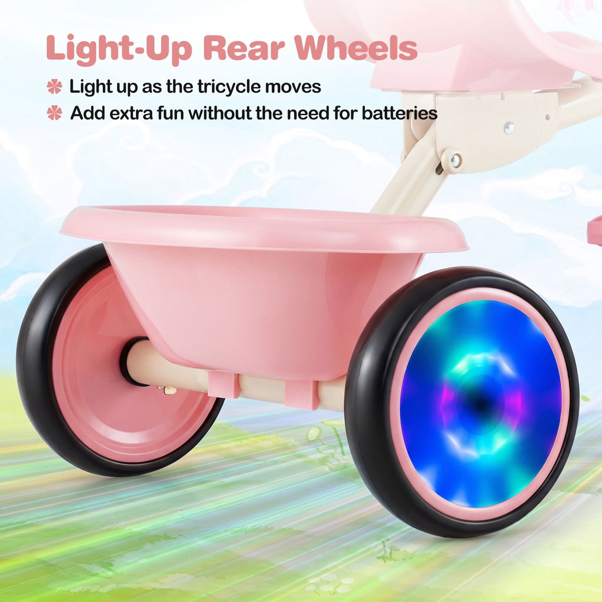 Foldable Toddler Tricycle for 2-5 Year Old with Lighting Wheels-Pink