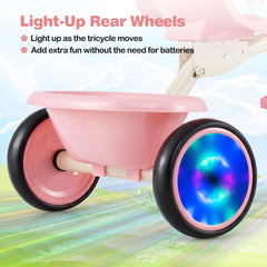 Foldable Toddler Tricycle for 2-5 Year Old with Lighting Wheels-Pink