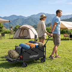 Foldable Transport Trolley 63-92L with Large All-Terrain Wheels for Beach Camping Picnic-Black