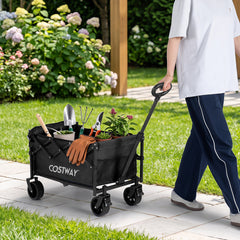 Foldable Transport Trolley 63-92L with Large All-Terrain Wheels for Beach Camping Picnic-Black
