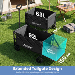 Foldable Transport Trolley 63-92L with Large All-Terrain Wheels for Beach Camping Picnic-Black