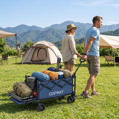 Foldable Transport Trolley 63-92L with Large All-Terrain Wheels for Beach Camping Picnic-Blue