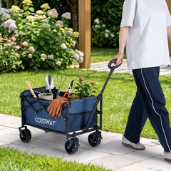 Foldable Transport Trolley 63-92L with Large All-Terrain Wheels for Beach Camping Picnic-Blue