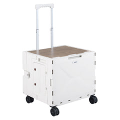 Foldable Utility Cart on 4 Rotate Wheels with Cup Holder-White