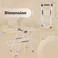Foldable 2-level Laundry Drying Rack with Adjustable Wings and Clips