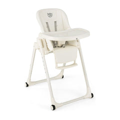 4-in-1 Foldable Baby High Chair in beige with a white tray and sturdy frame