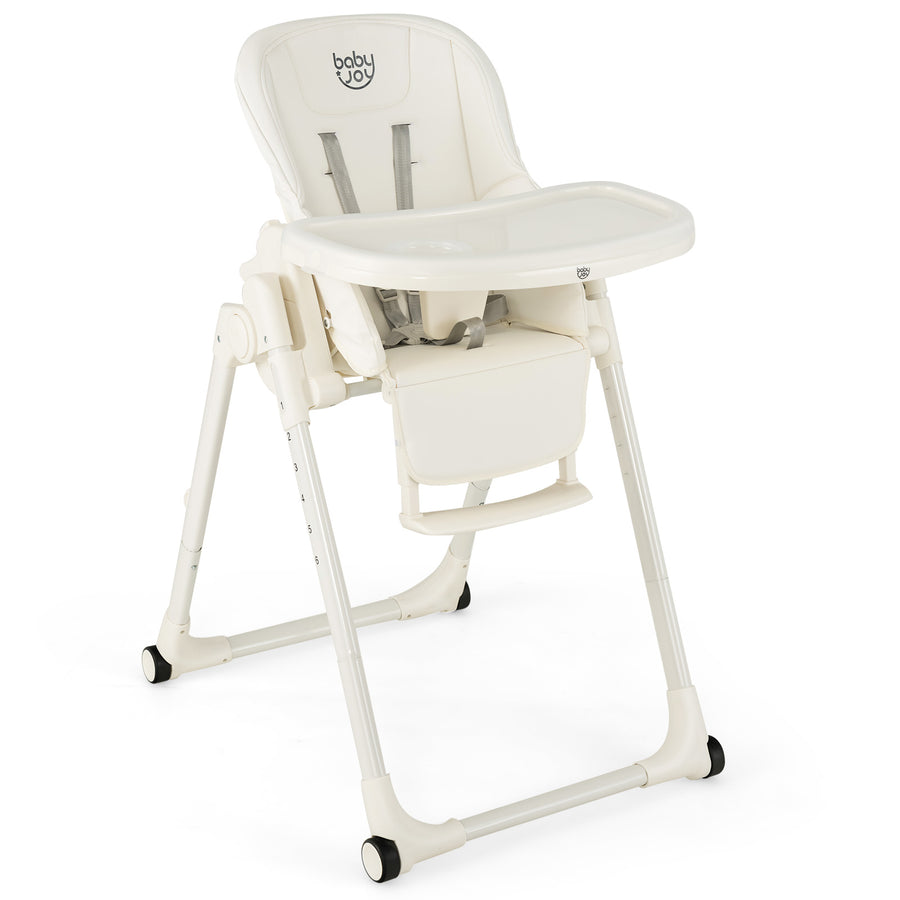 4-in-1 Foldable Baby High Chair with 6 Adjustable Heights and 5-Position Backrest-Beige