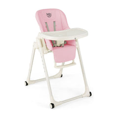 4-in-1 Foldable Baby High Chair in pink with white frame and tray