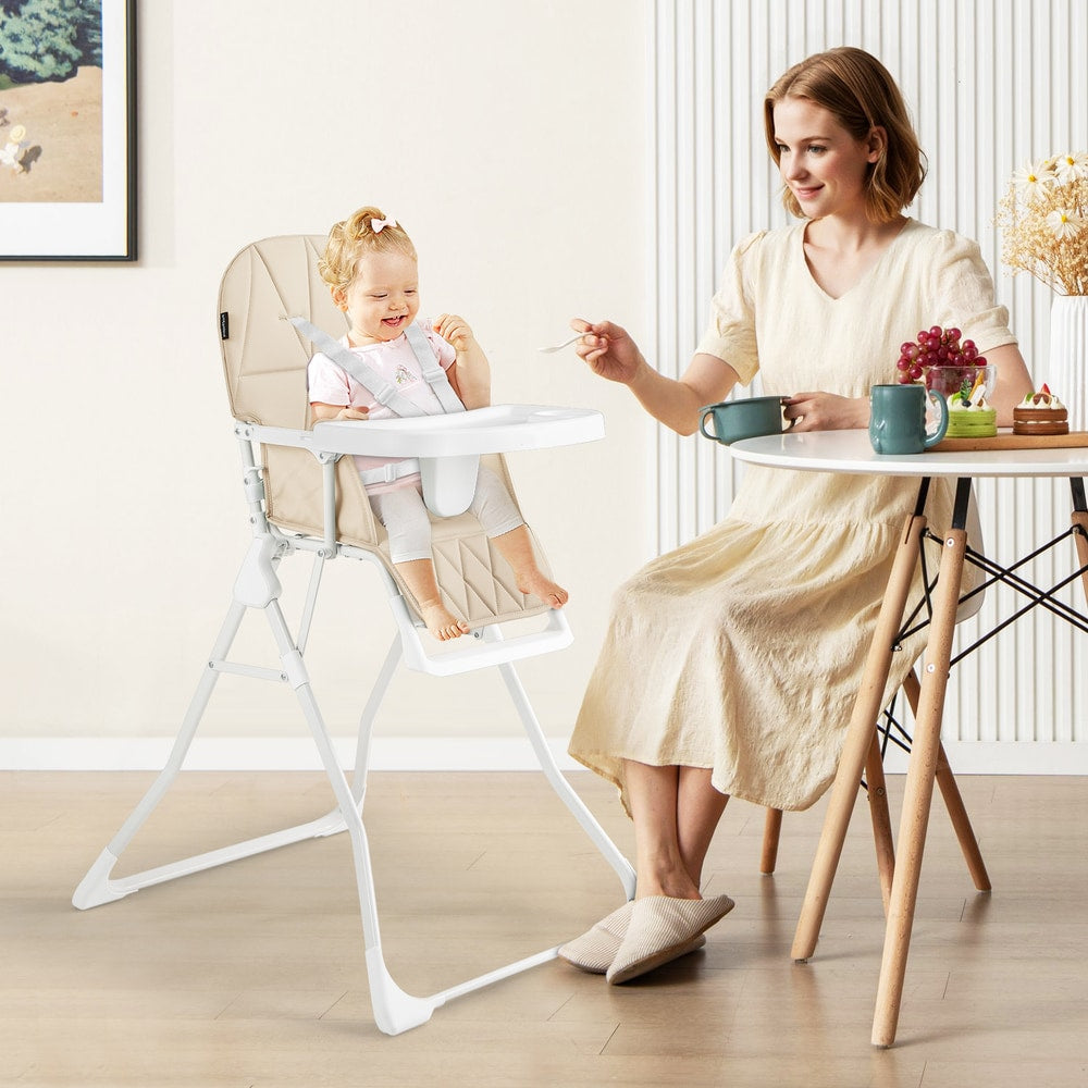 Foldable Baby High Chair with Removable Adjustable Tray in Beige