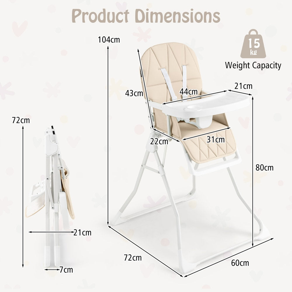 Foldable Baby High Chair with Removable Adjustable Tray in Beige