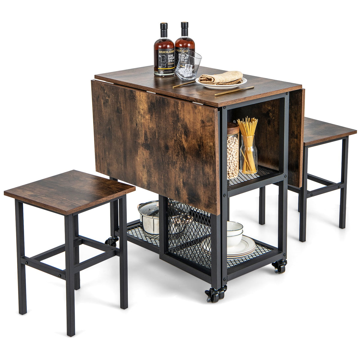 3-Piece Foldable Dining Table Set in Brown, image 4