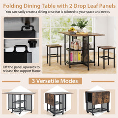 3-Piece Foldable Dining Table Set in Brown, image 6
