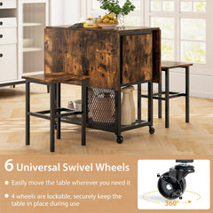 3-Piece Foldable Dining Table Set in Brown, image 7