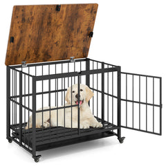 Foldable Dog Crate Furniture with Removable Tray Heavy-duty Chew-resistant Dog Kennel-L