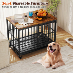 Foldable Dog Crate Furniture with Removable Tray Heavy-duty Chew-resistant Dog Kennel-L