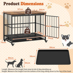 Foldable Dog Crate Furniture with Removable Tray Heavy-duty Chew-resistant Dog Kennel-L