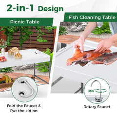 Foldable Fish Cleaning Table 2 in 1 Outdoor Workstation with Sink