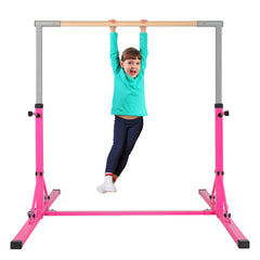 Kids Foldable Gymnastics Bar with 13 Adjustable Height-Pink