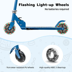 Foldable Kids Scooter Adjustable with Lighted Wheels and Kickstand-Blue