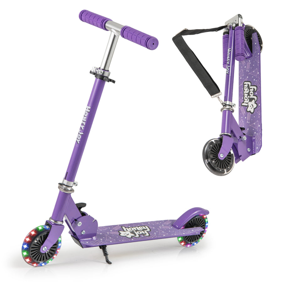 Foldable Kids Scooter Adjustable with Lighted Wheels and Kickstand-Purple